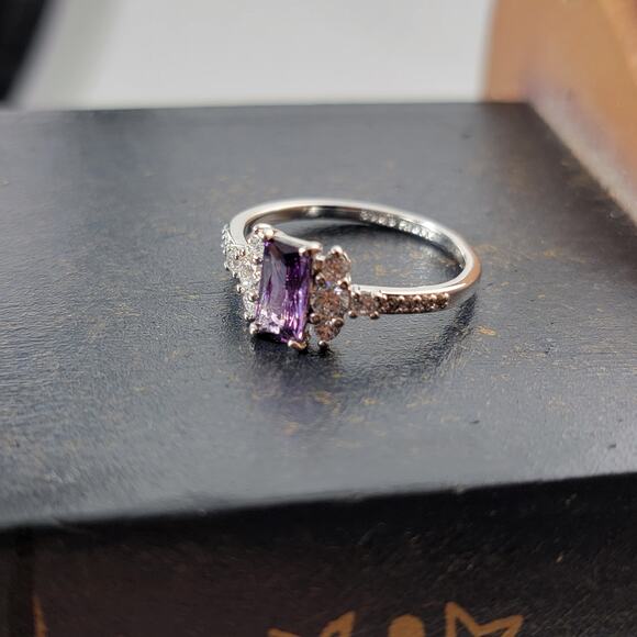 Rhodium Plated Simulated Emerald Ring - Elegant Open Design - Size 9 - Picture 3 of 12